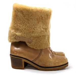Blondo Tan Shearling Cuff Heeled Boots